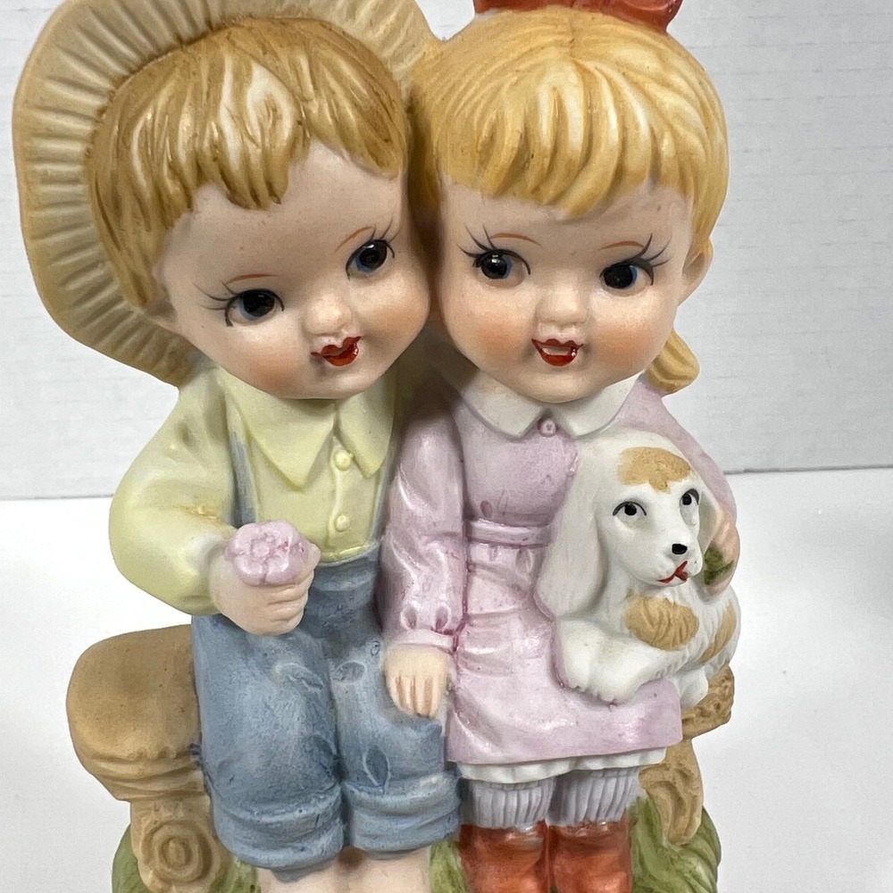 Vintage Porcelain Musical Figurine Sweet Childhood Rotating Music Box Pastel OS